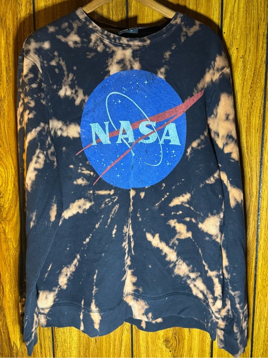 Hyper Space NASA Womens Large Black & Orange Tie Dye Pullover Top Casual Lounge